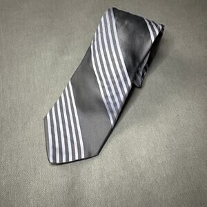 Ike Behar Silk Tie Gray Silver Striped Classic Mens Necktie
